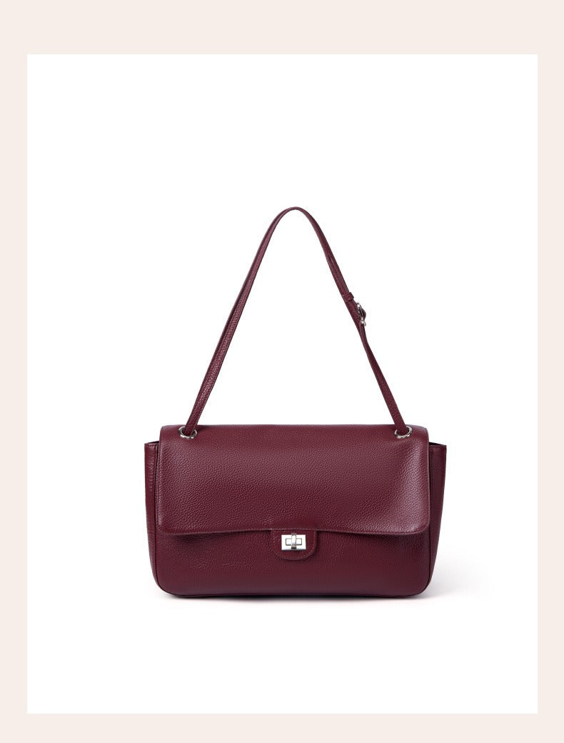 Grained Leather Turn-Lock Shoulder Bag
