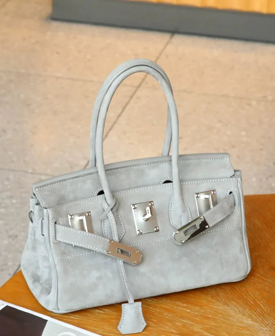 Suede Flap Top-Handle Bag