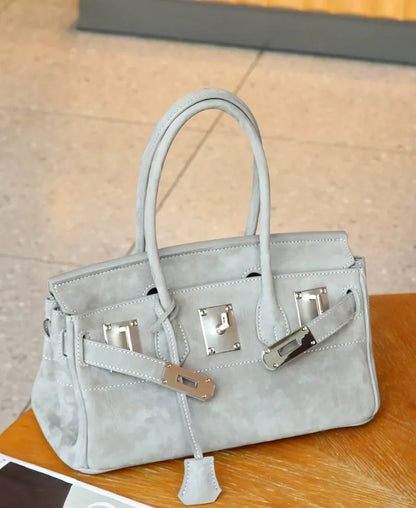Suede Flap Top-Handle Bag
