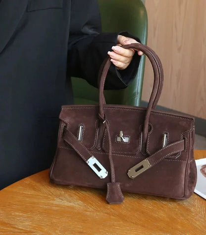 Suede Flap Top-Handle Bag