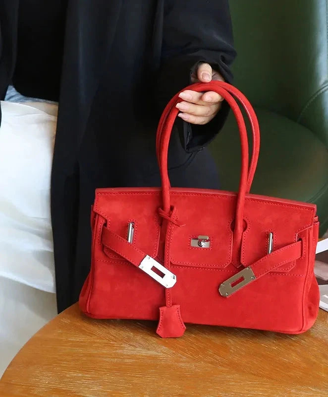 Suede Flap Top-Handle Bag