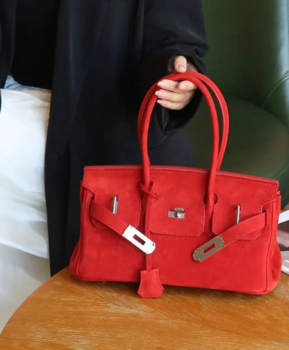 Suede Flap Top-Handle Bag