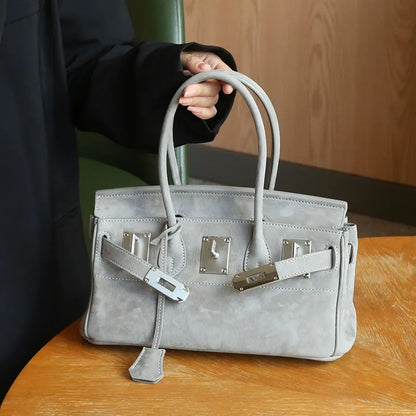 Suede Flap Top-Handle Bag