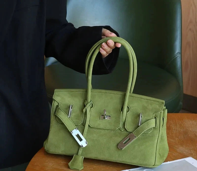 Suede Flap Top-Handle Bag