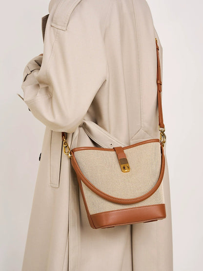 Minimalist Canvas Leather Bucket Bag