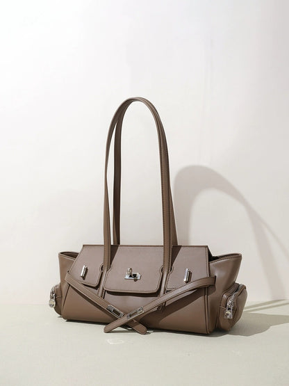 Leather East-West Turn-Lock Shoulder Bag