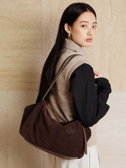 Minimalist Suede Leather Hobo Bag