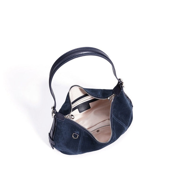 Suede Crescent Shoulder Bag