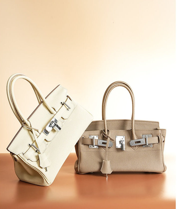 Pebbled Leather Horizontal Lock Handbag