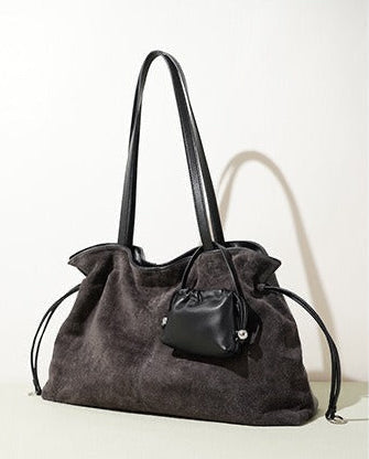 Large Suede Tote with Mini Pouch