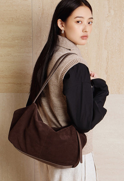 Minimalist Suede Leather Hobo Bag
