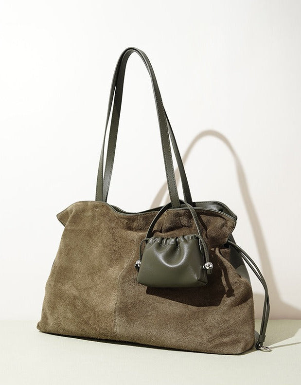 Large Suede Tote with Mini Pouch