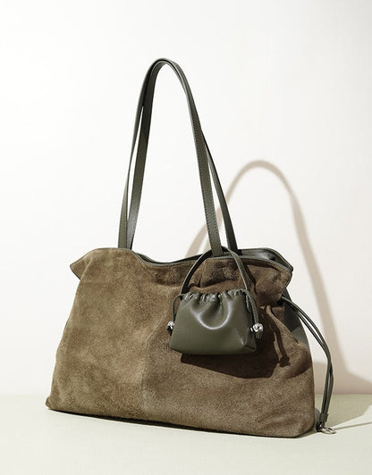 Large Suede Tote with Mini Pouch