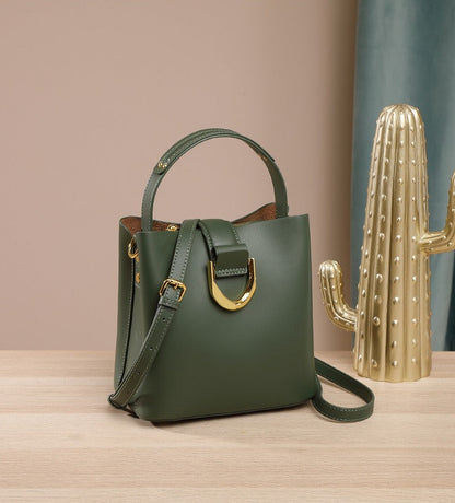 Structured Genuine Leather Bucket Bag