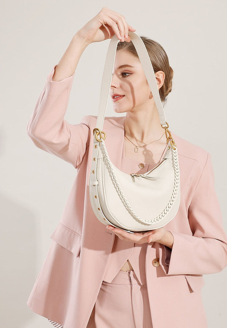 Elegant Pebbled Leather Crescent Bag