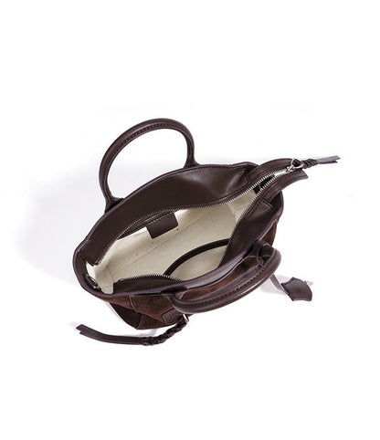 Suede Spliced Cowhide Mini Luggage Tote