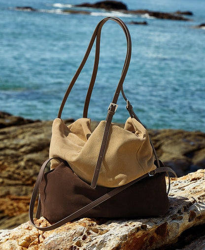 Minimalist Suede Leather Hobo Bag