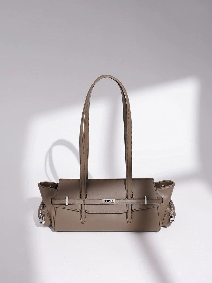 Leather East-West Turn-Lock Shoulder Bag