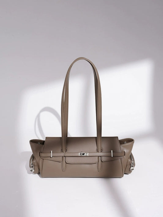 Leather East-West Turn-Lock Shoulder Bag