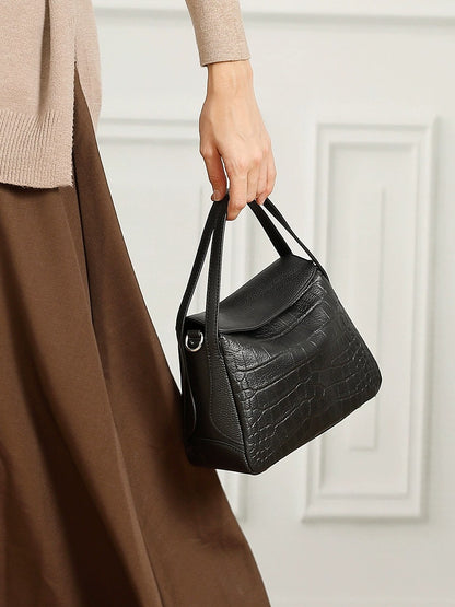 Crocodile Pattern Leather Flap Handbag