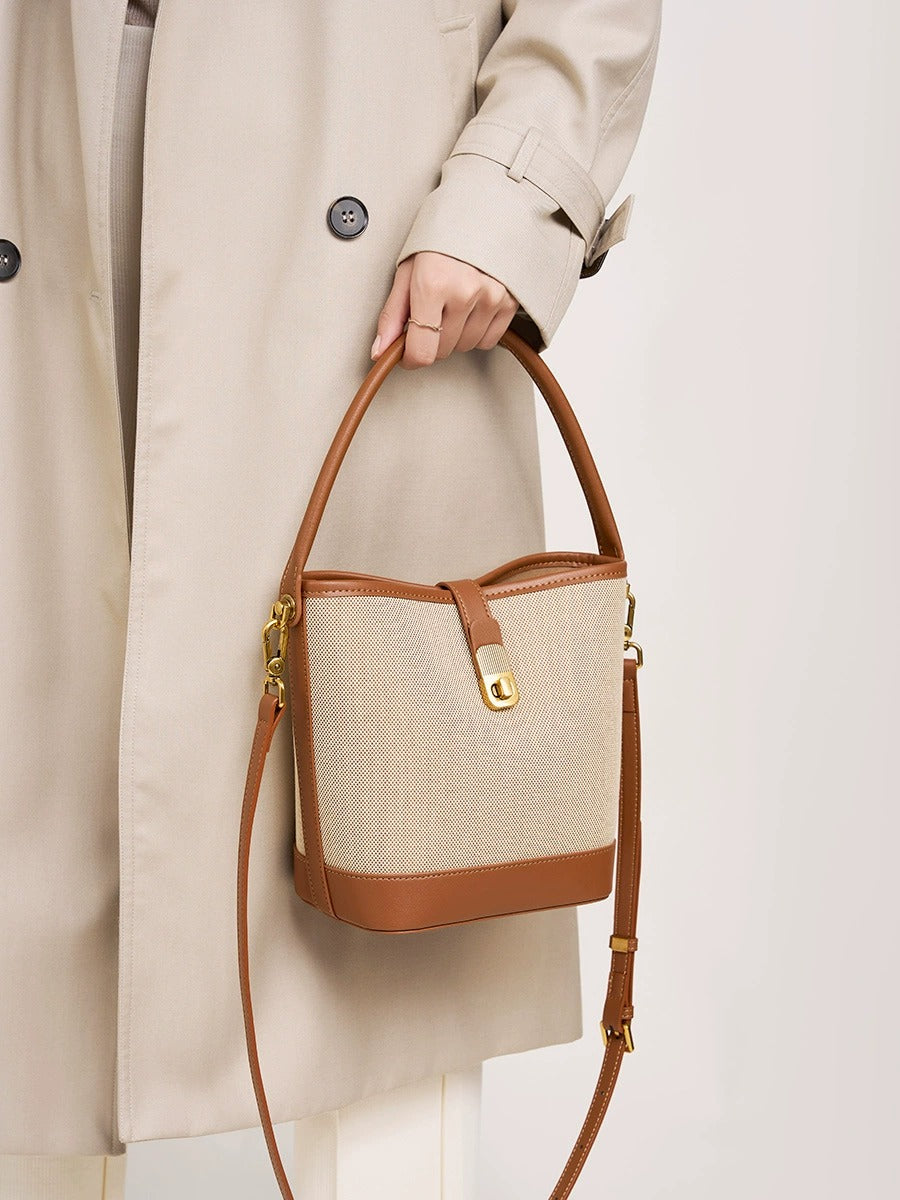 Minimalist Canvas Leather Bucket Bag