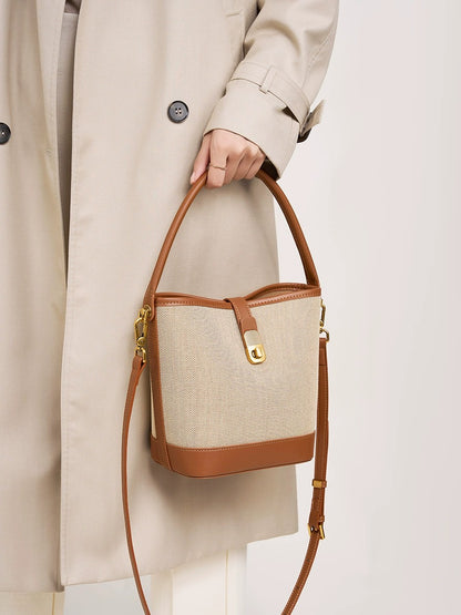 Minimalist Canvas Leather Bucket Bag