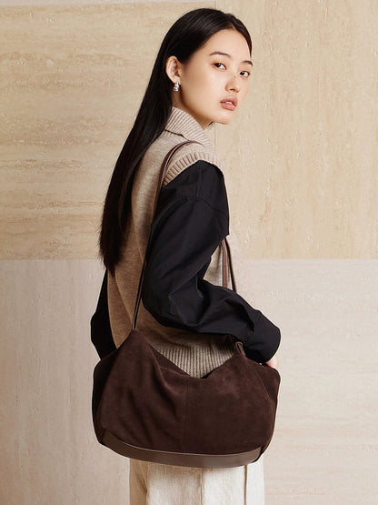 Minimalist Suede Leather Hobo Bag