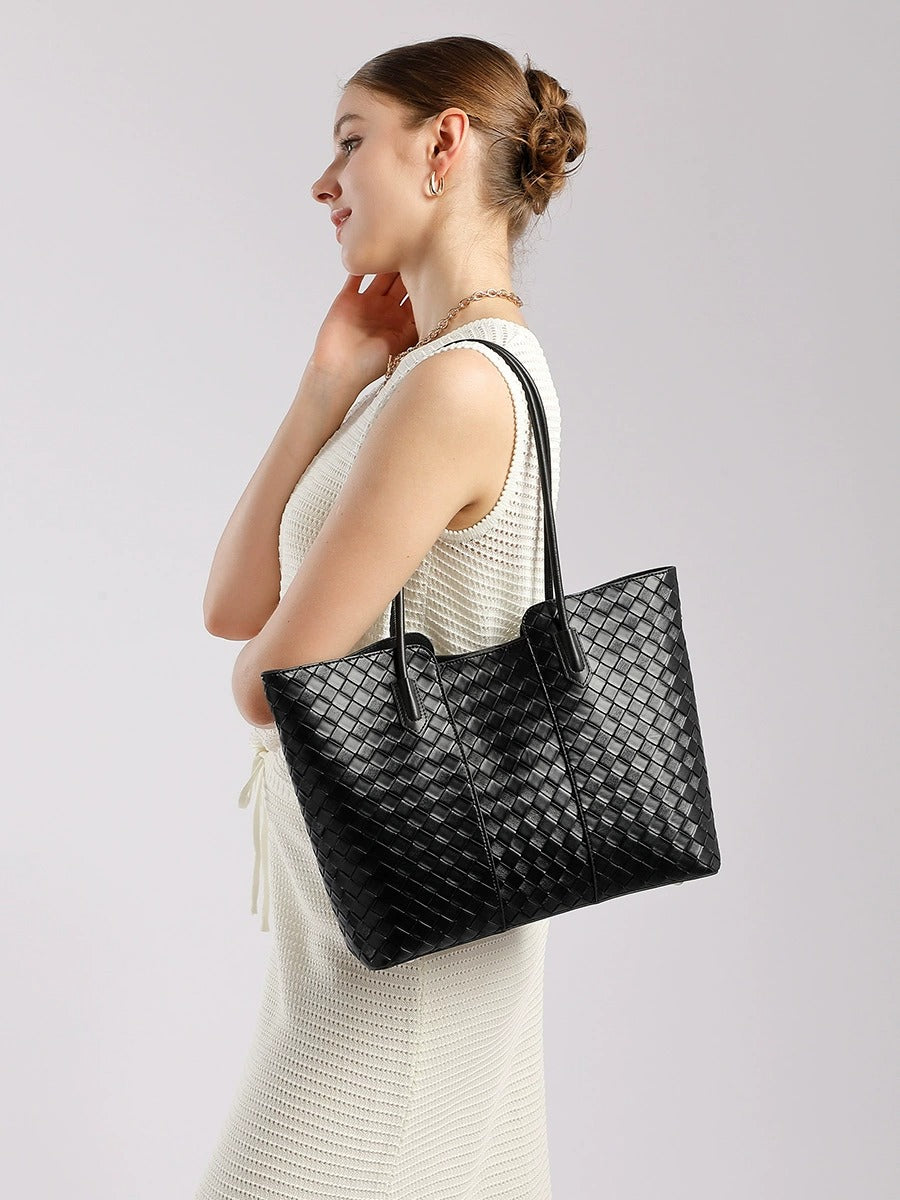 Woven Cowhide Shoulder Tote Bag