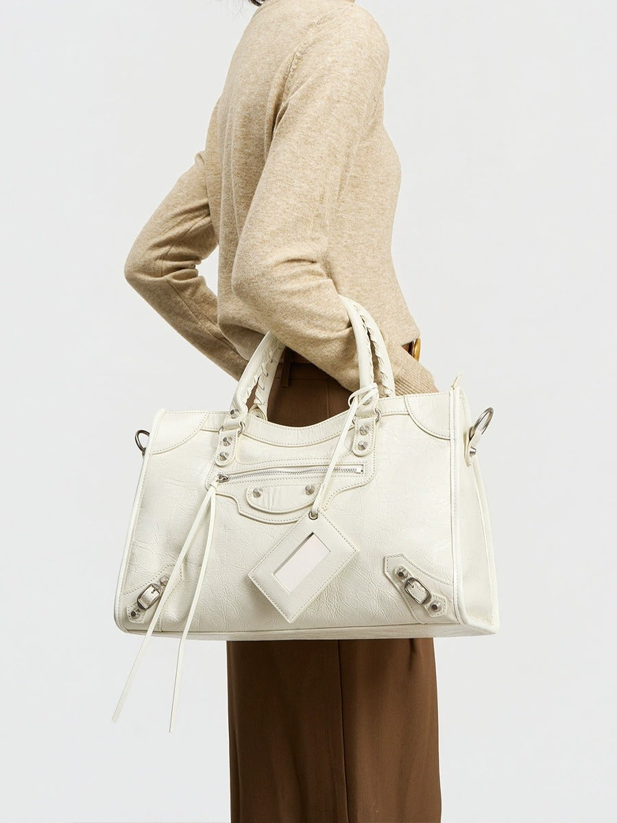 Crinkled Leather Rivet City Tote