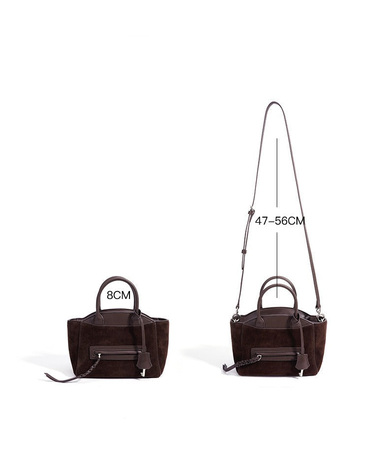 Suede Spliced Cowhide Mini Luggage Tote