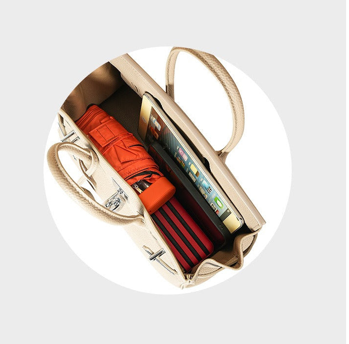 Pebbled Leather Horizontal Lock Handbag