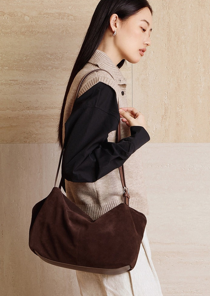 Minimalist Suede Leather Hobo Bag