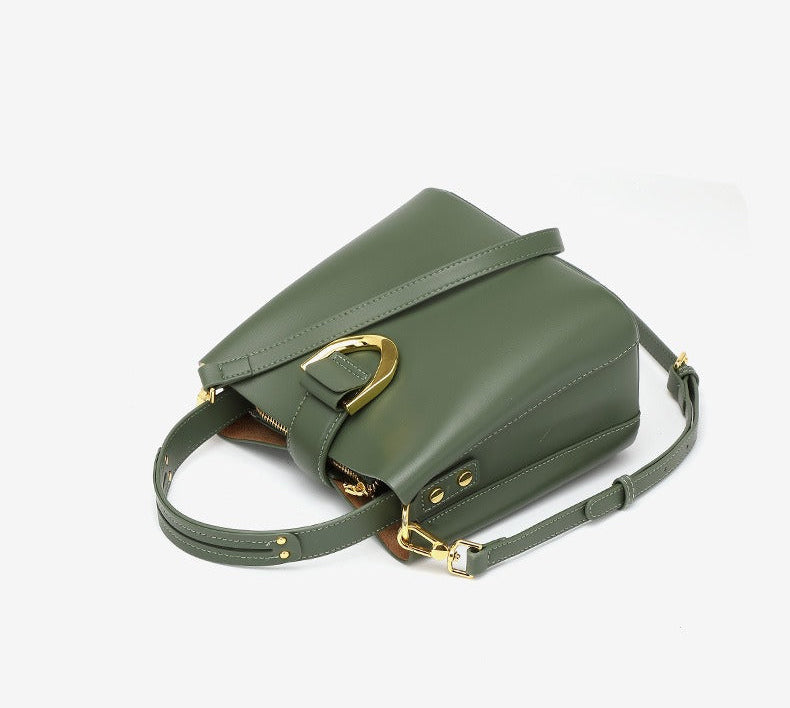 Structured Genuine Leather Bucket Bag