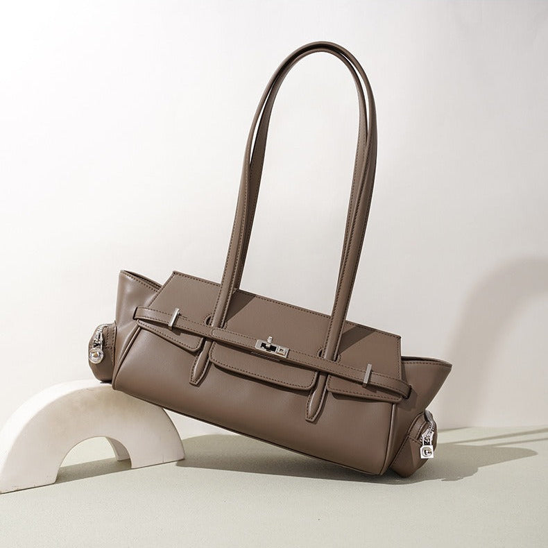 Leather East-West Turn-Lock Shoulder Bag