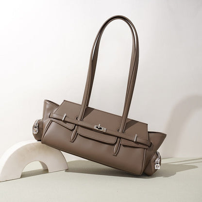 Leather East-West Turn-Lock Shoulder Bag