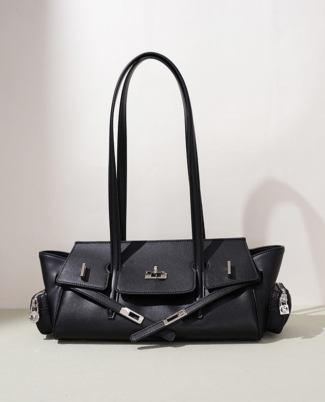 Leather East-West Turn-Lock Shoulder Bag