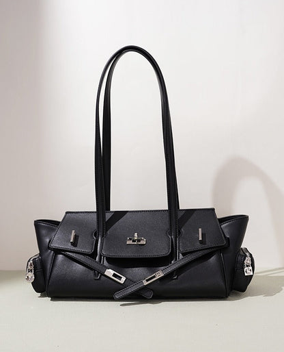 Leather East-West Turn-Lock Shoulder Bag