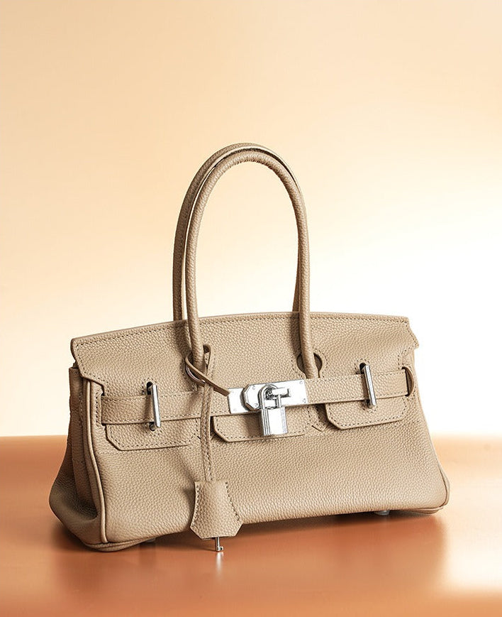 Pebbled Leather Horizontal Lock Handbag