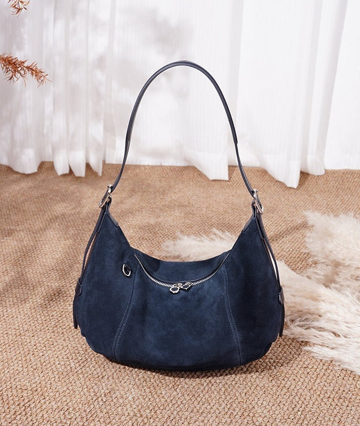 Suede Crescent Shoulder Bag