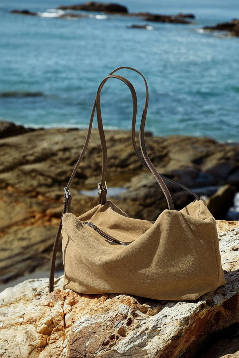 Minimalist Suede Leather Hobo Bag