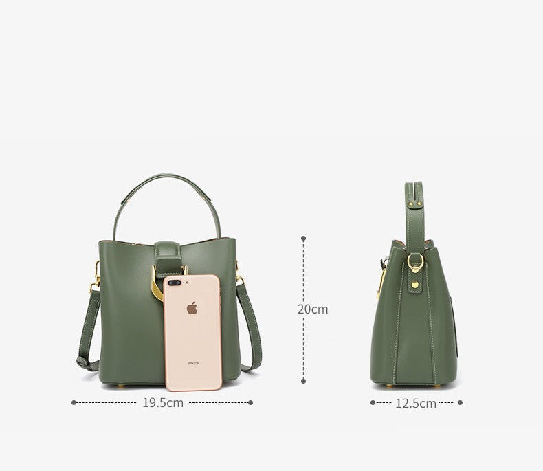 Structured Genuine Leather Bucket Bag