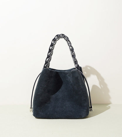 Suede Braided Handle Bucket Bag
