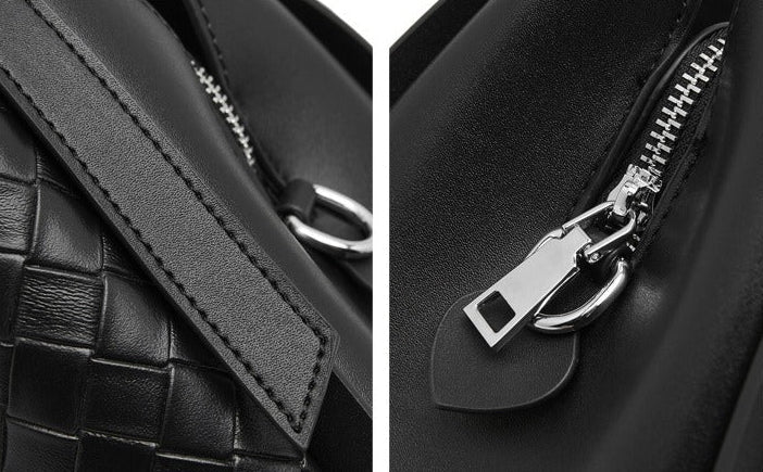 Woven Leather Bucket Tote Bag