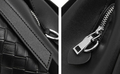 Woven Leather Bucket Tote Bag