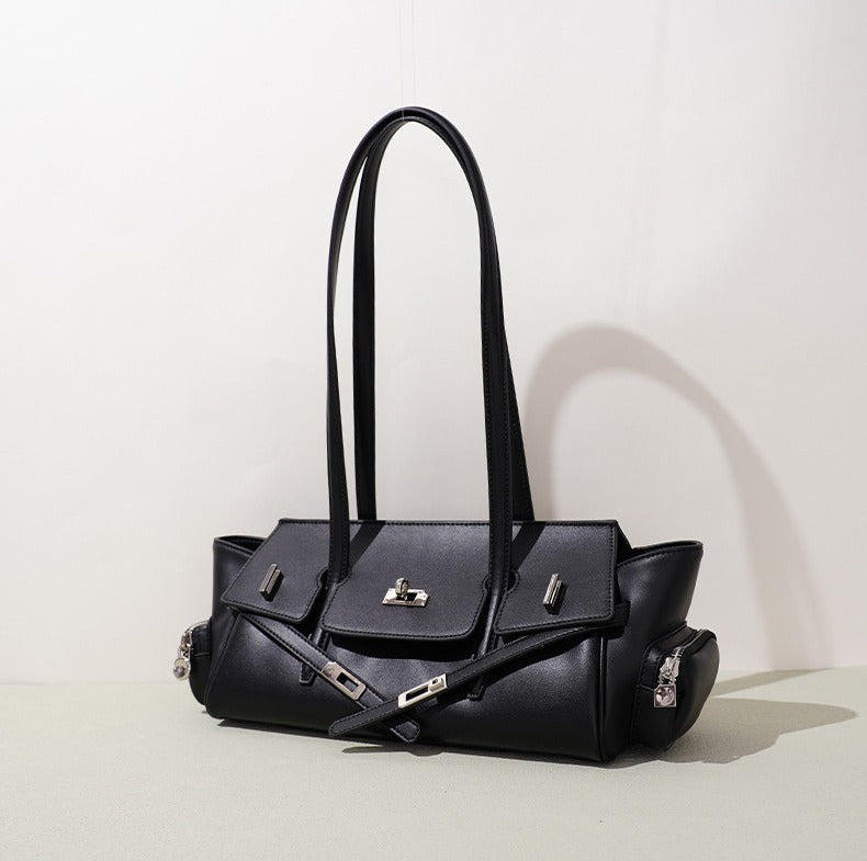 Leather East-West Turn-Lock Shoulder Bag
