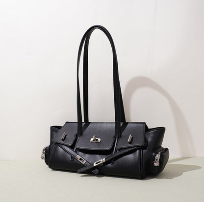 Leather East-West Turn-Lock Shoulder Bag