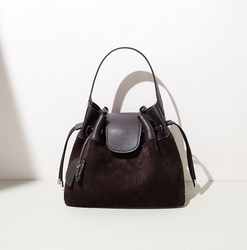 Suede Leather Bucket Shoulder Bag