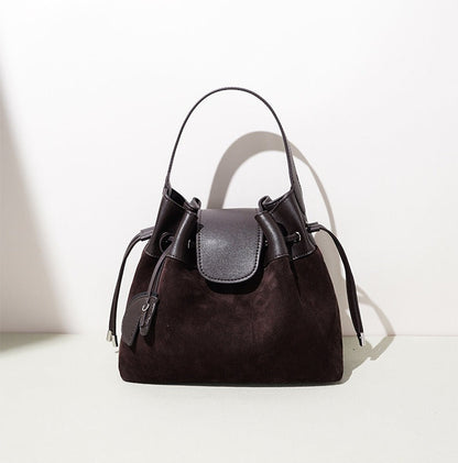 Suede Leather Bucket Shoulder Bag