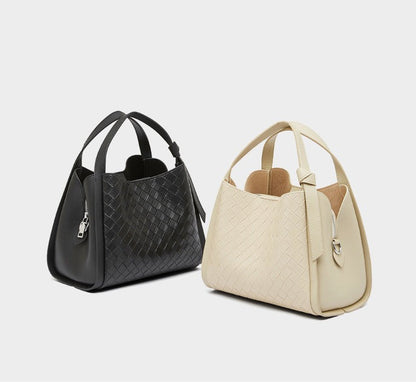 Woven Leather Bucket Tote Bag