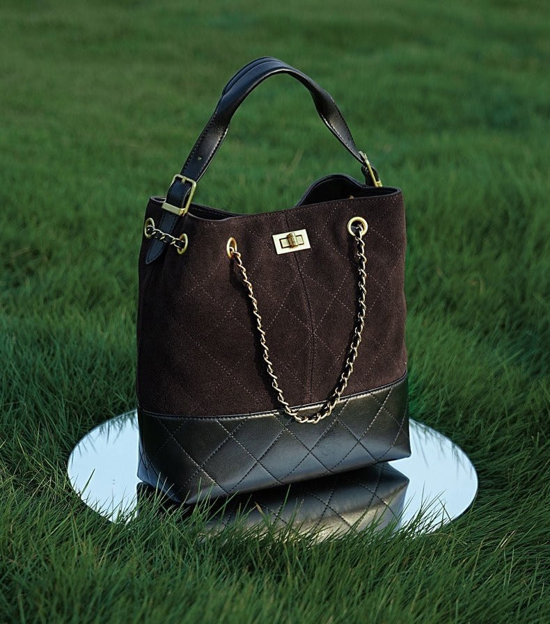 Quilted Suede Chain Bucket Bag
